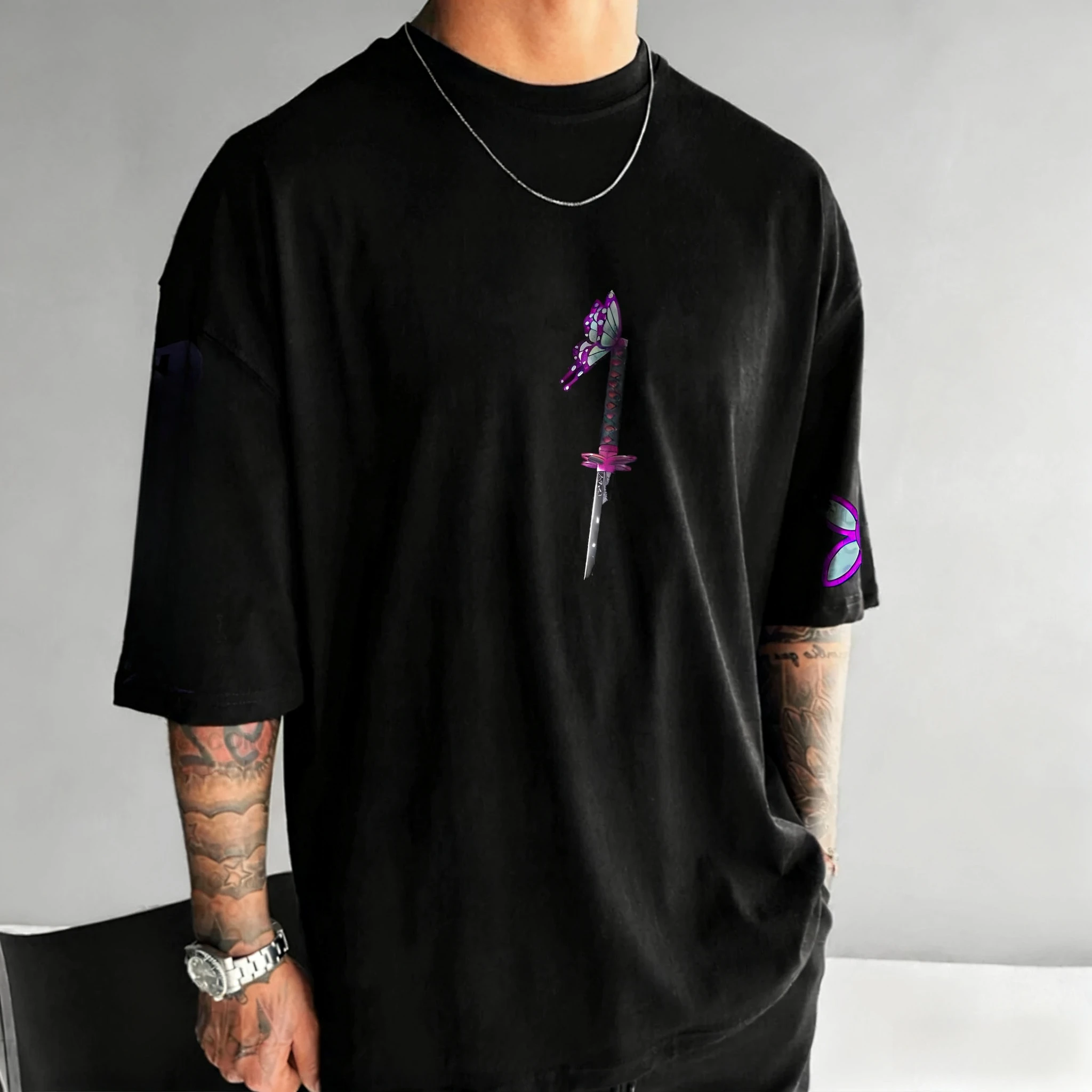 เสื้อยืดแขนสั้นลายอนิเมะดาบพิฆาตอสูร ผ้าฝ้ายแท้ ทรงหลวม สไตล์สปอร์ต แฟชั่นฤดูร้อน คอกลม สำหรับผู้ชายและผู้หญิง ปี 2025