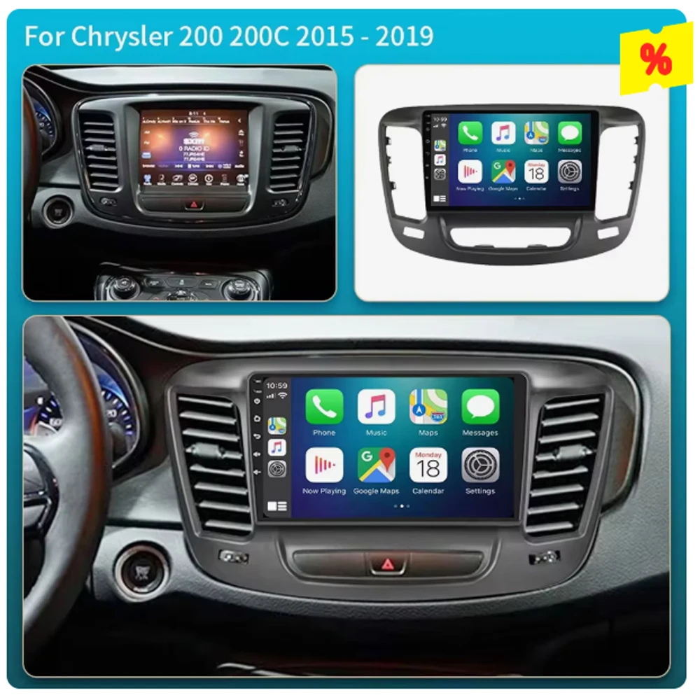 9 Car Raido Carplay Android 16 For Chrysler 200 200C 2015 - 2019 Auto Multimedia Screen Stereo Video Player GPS Navigation WIFI