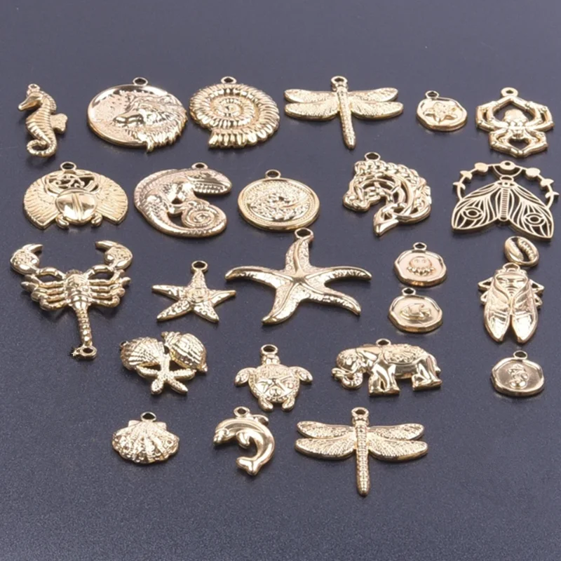 5Pcs/Lot Stainless Steel Sea Animal Conch Shell Hippocampus Starfish Charms DIY Punk Scorpion Egyptian Beetle Necklaces Jewelry