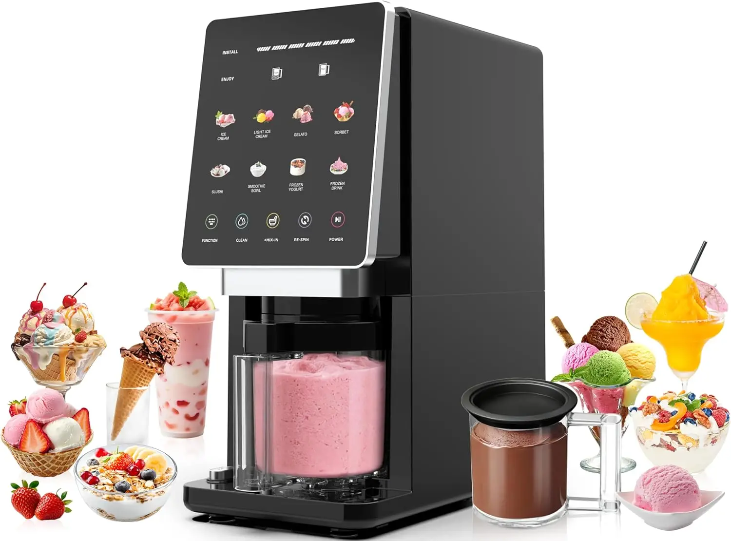 

Ice Cream Maker & 10-in-1 Frozen Treat Maker, 20 oz 1 Pint, Mix-In + Re-Spin for Creamy Texture, Gelato, Sorbet, Slushie, Frozen