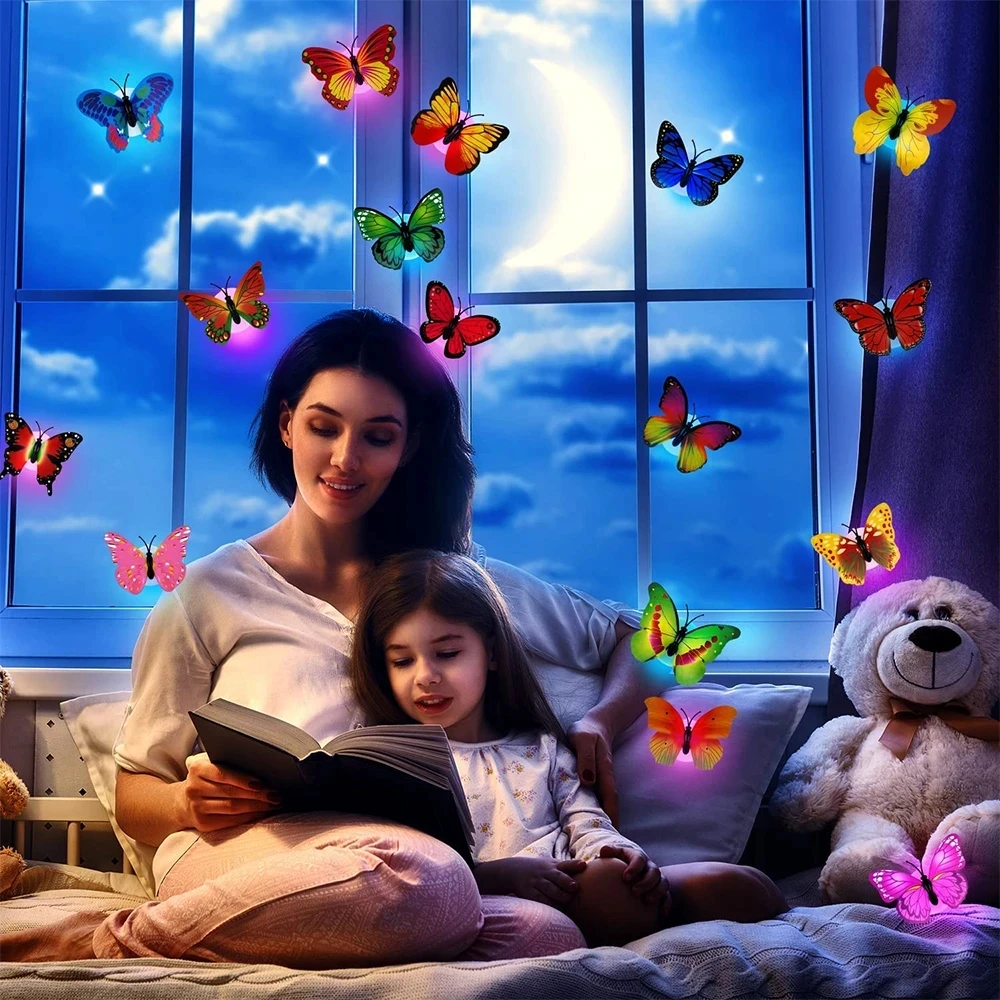 5PCS Butterfly Night Lights 3D Butterfly Wall Stickers Lamps Pasteable  Mother's Day Decor DIY Living Room Holiday Lighting