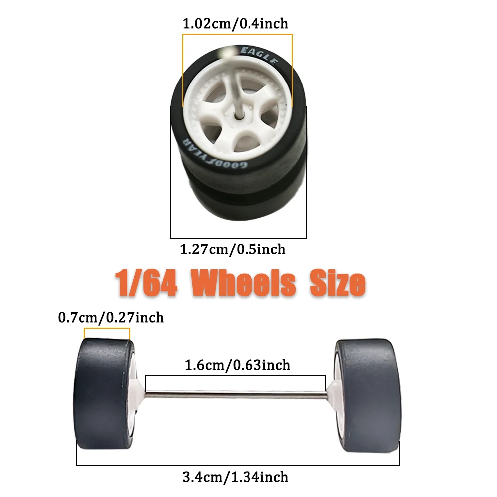 1/64 Wheels with Detachable Rubber Tires Five Spokes 12.7mm for Model Cars Refiting Parts for Hotwheels (5 sets for 5 Cars)