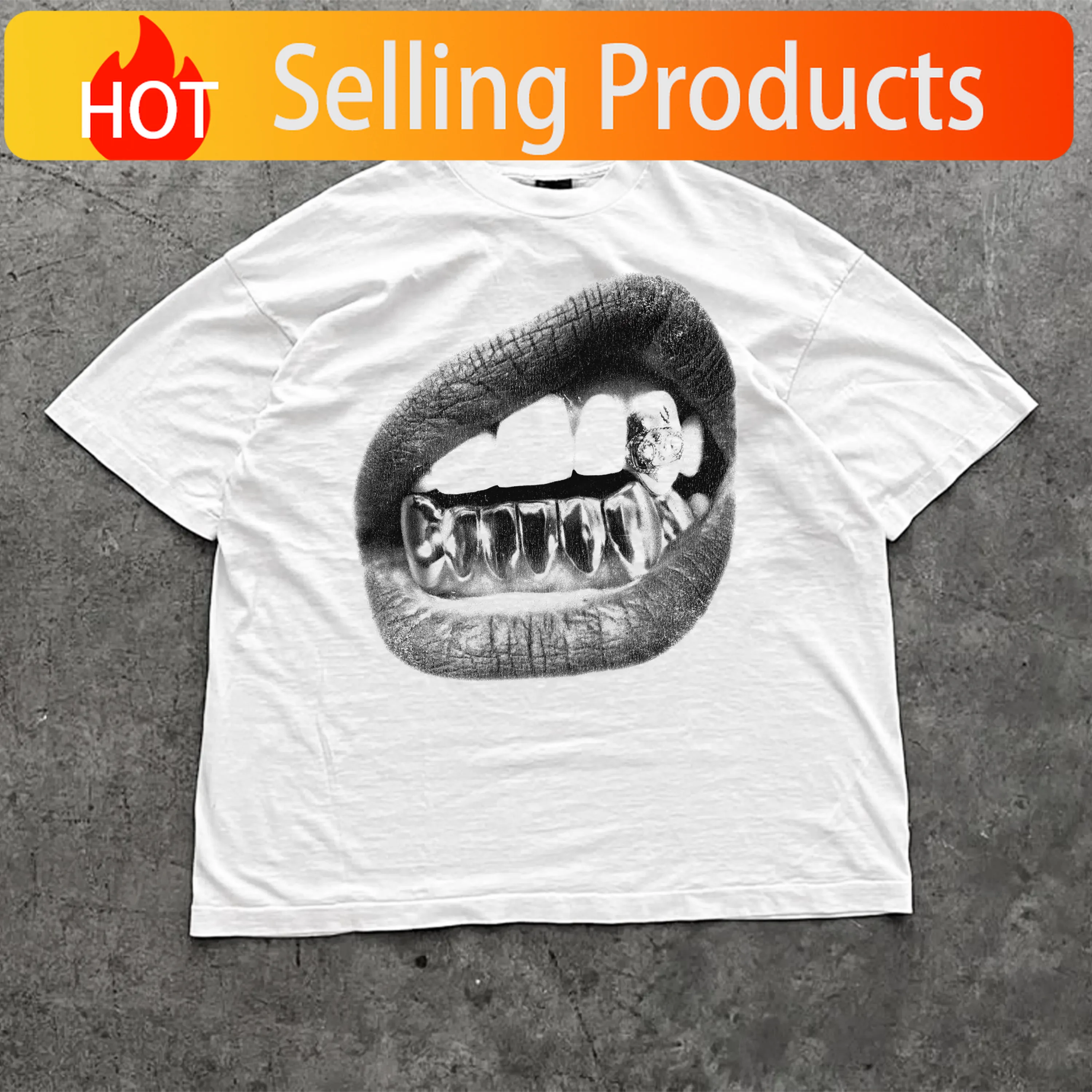 Big Lips Y2k Mouth T Shirt Grillz White T Shirt - Unisex Y2k Shirt Streetwear T Shirt Men Clothing Comfortable