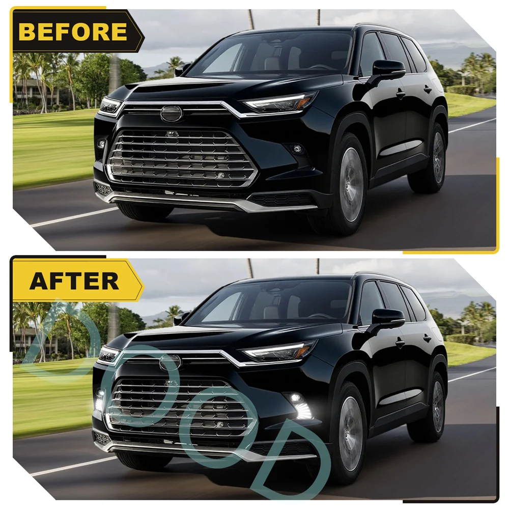 أضواء النهار LED مناسبة لتويوتا جراند هايلاندر 2024 2025 2026 ملحقات إضاءة إشارة الانعطاف الضباب