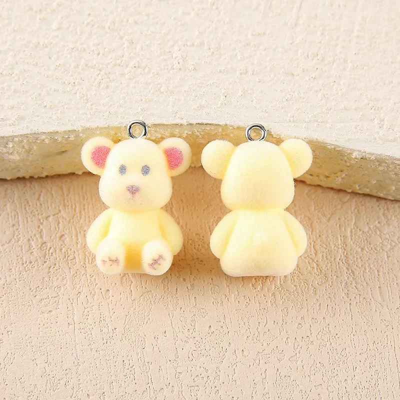 30pcs Flocked dolls Resin Charms Colorful cute Bear Pendant for Bag Keychain Earring Necklace DIY Crafts Jewelry Make fittings