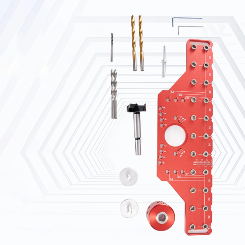 

Drilling Guide Template System with Holes Jig and Hinge Puncher Locator Designed for Shelf Pin Gauge Use in Woodworking Projects