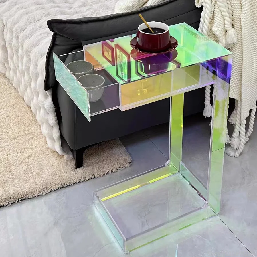 

Colorful Acrylic Coffee Table with Drawers Small Side Table for Home Living Room Creative Bedside Table for Bedroom Furniture