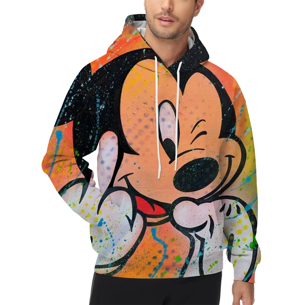 سويت شيرت رجالي للخريف والشتاء كاجوال فضفاض مطبوع عليه ديزني ميكي ماوس بأكمام طويلة ورقبة دائرية #4