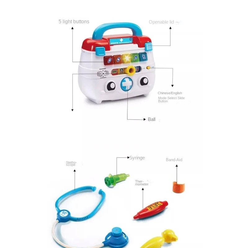 VTech Children's Diagnosis and Treatment Box Small Doctor Toys Tools Medical Box Baby Simulation Injections Over The Home