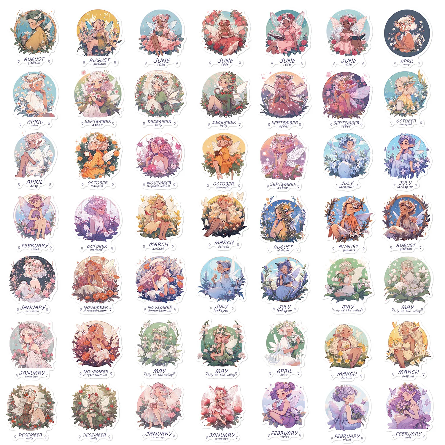 50PCS Cartoon Fairies Graffiti Waterproof Stickers DIY Scrapbook Travel Luggage Skate Computer Children's Toys Sticker Toy