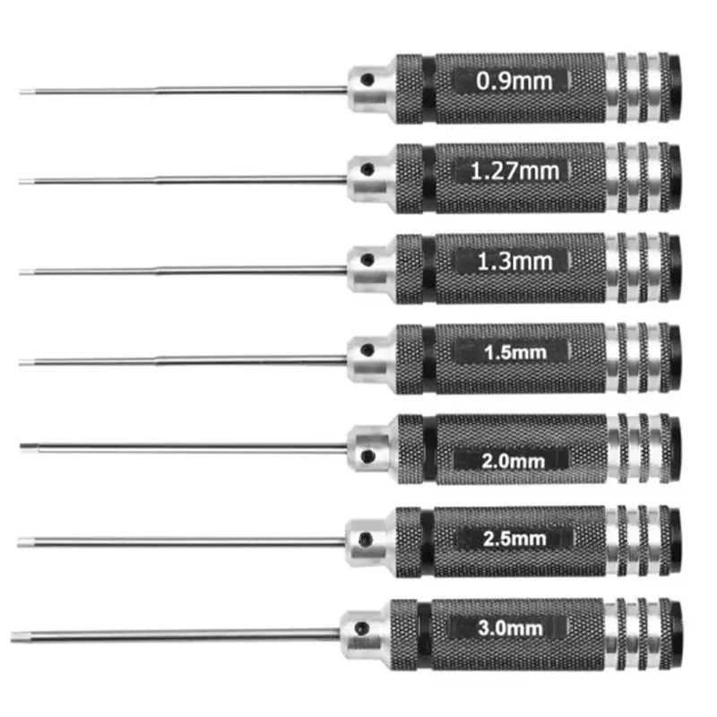 

Набор шестигранных отверток из белой стали 0.9/1.27/1.3/1.5/2.0/2.5/3.0 мм для ремонта радиоуправляемых моделей вертолетов, самолетов, автомобилей, дронов