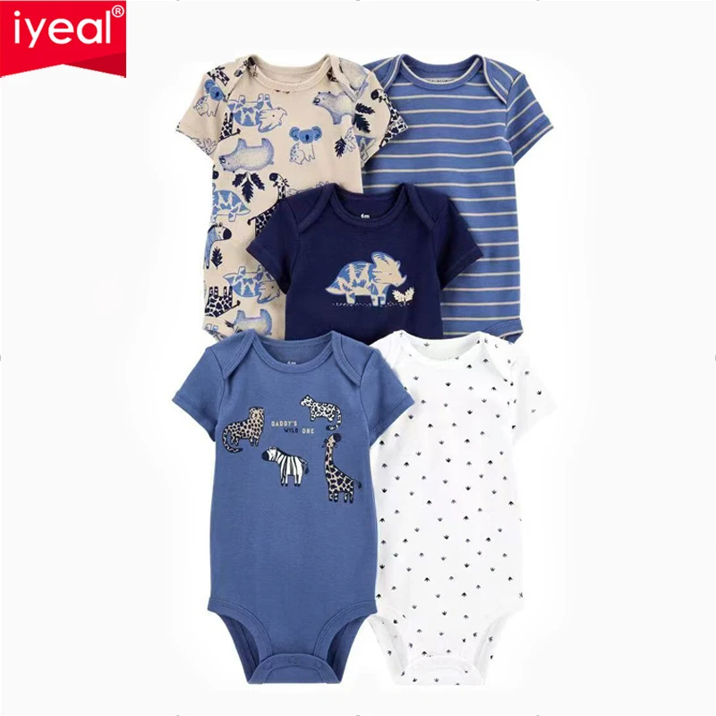 IYEAL New Unisex Newborn Baby Boy Clothes Cotton Baby Girl Clothes Cartoon Girls Baby Clothing Jumpsuits Bodysuits 5PCS/Set