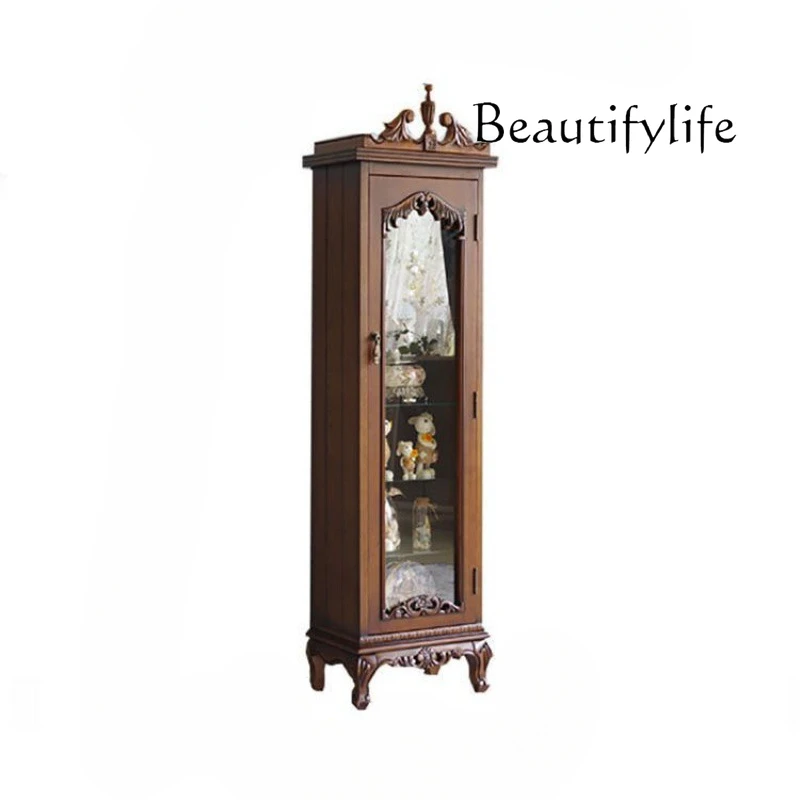 American Solid Wood Curio Cabinet French Living Room Entrance European Retro Glass Wine Cabinet Partition Locker