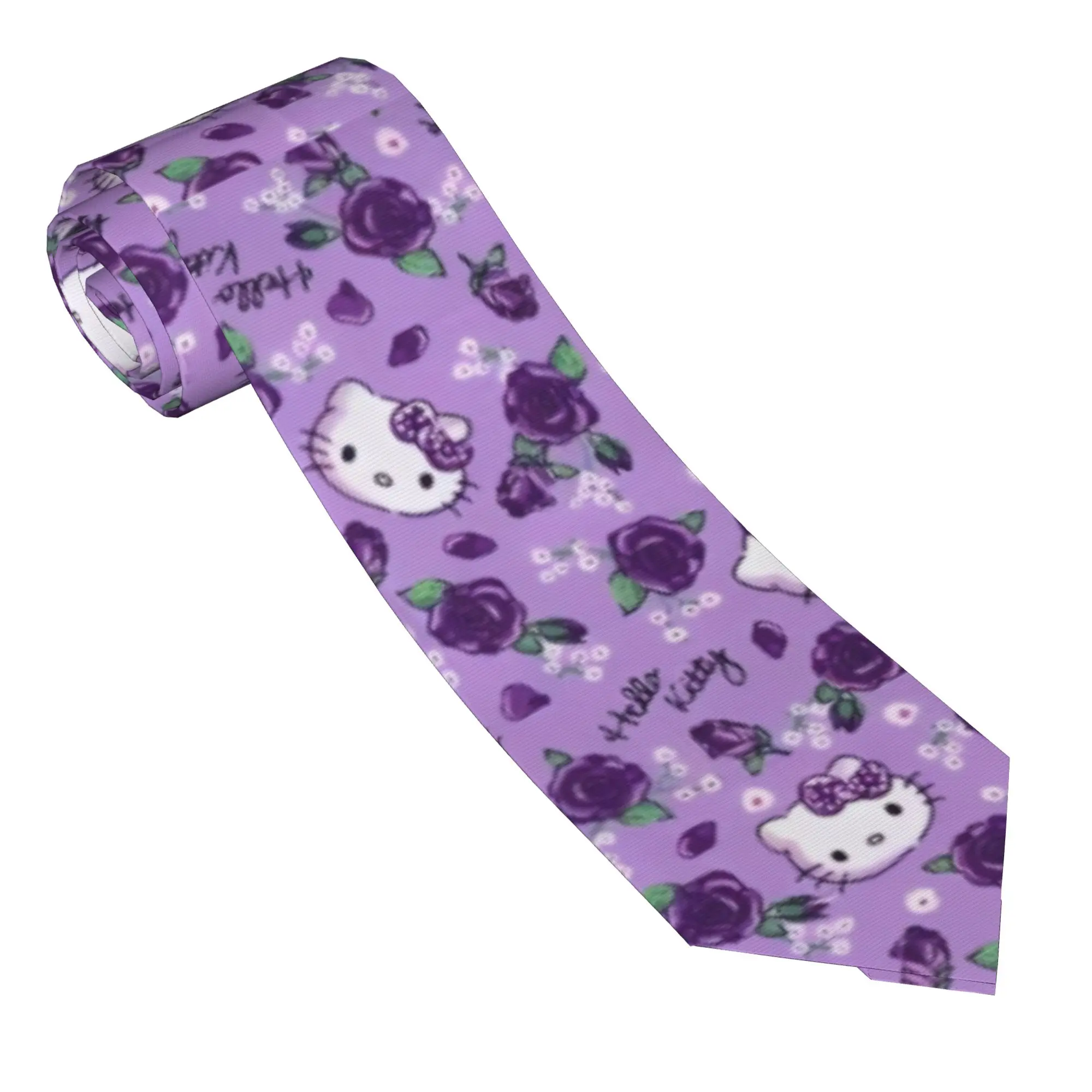 Corbata Hello Kitty Violeta para Hombre y Mujer, Delgada, de Poliéster, 8 cm de Ancho, Corbatas Lindas de Anime para Camisas de Hombre, Accesorios, Gravatas para Boda