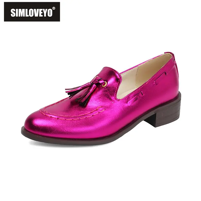

SIMLOVEYO Silver Women Flats Round Toe Slip On Loafers Leisure Soft Fringe Shoes Large Size 45 46 47 48 Handmade Daily Footwear
