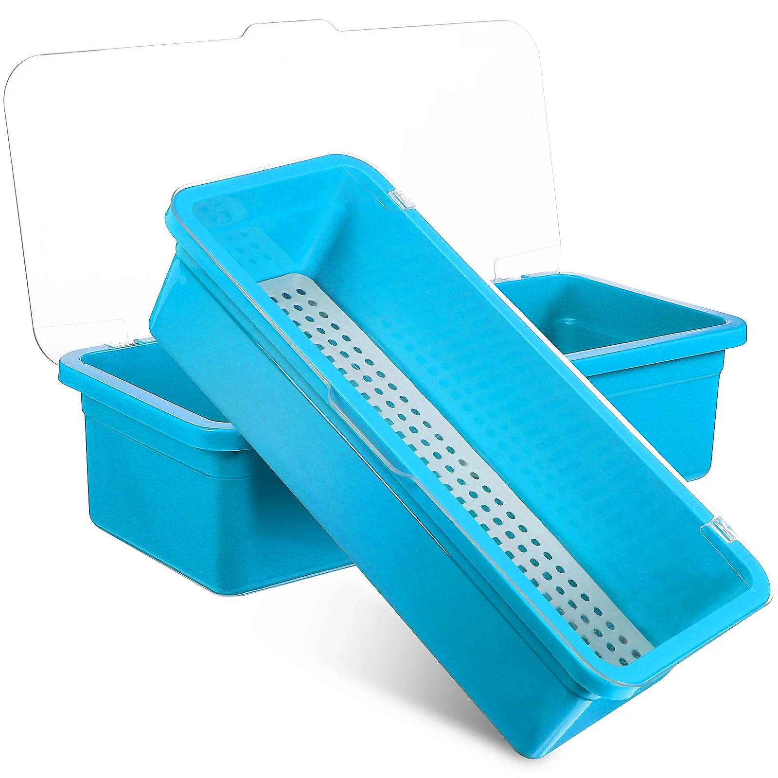 2 قطعة منظم أدوات المائدة صندوق تخزين الفضيات غطاء بلاستيكي قابل لإعادة الاستخدام صينية أدوات المائدة درج أدوات المطبخ المنظم كونترتوب