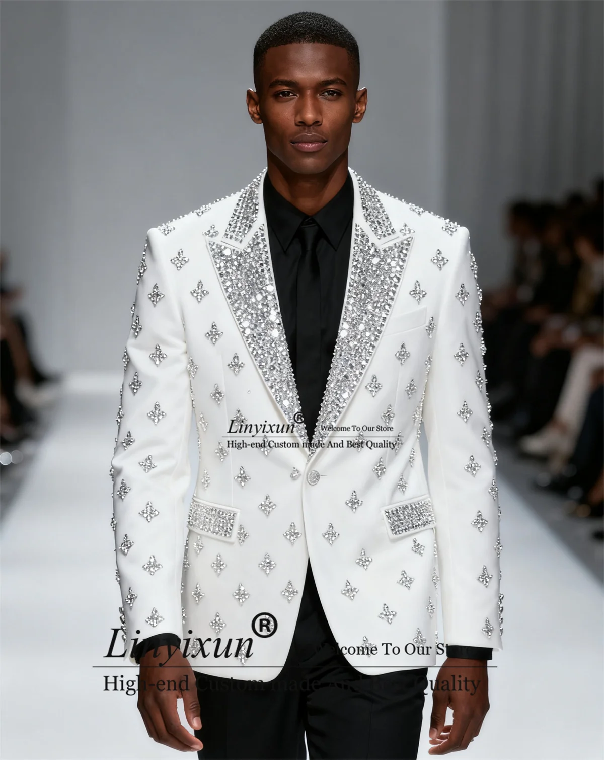 

Высококачественные мужские костюмы с бриллиантами и кристаллами, комплекты из 2 предметов, пиджак для выпускного вечера, приталенный костюм Homme, индивидуальные смокинги для жениха с остроконечными лацканами