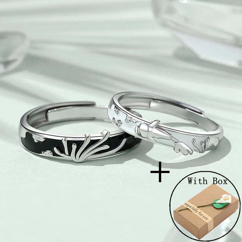 Silvology Genuine 925 Sterling Silver Sea Anemone and Clownfish Couple Rings for Women Enamel Lovers Rings 2023 Original Jewelry