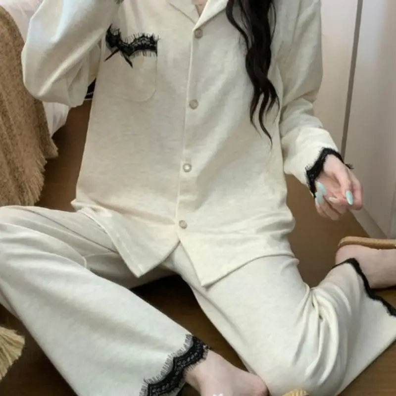 Women's Long Sleeved Long Pant Pajama Set for Students Spring Autumn New Styles Japanese Loose Home Clothes Cotton Two-Piece Set