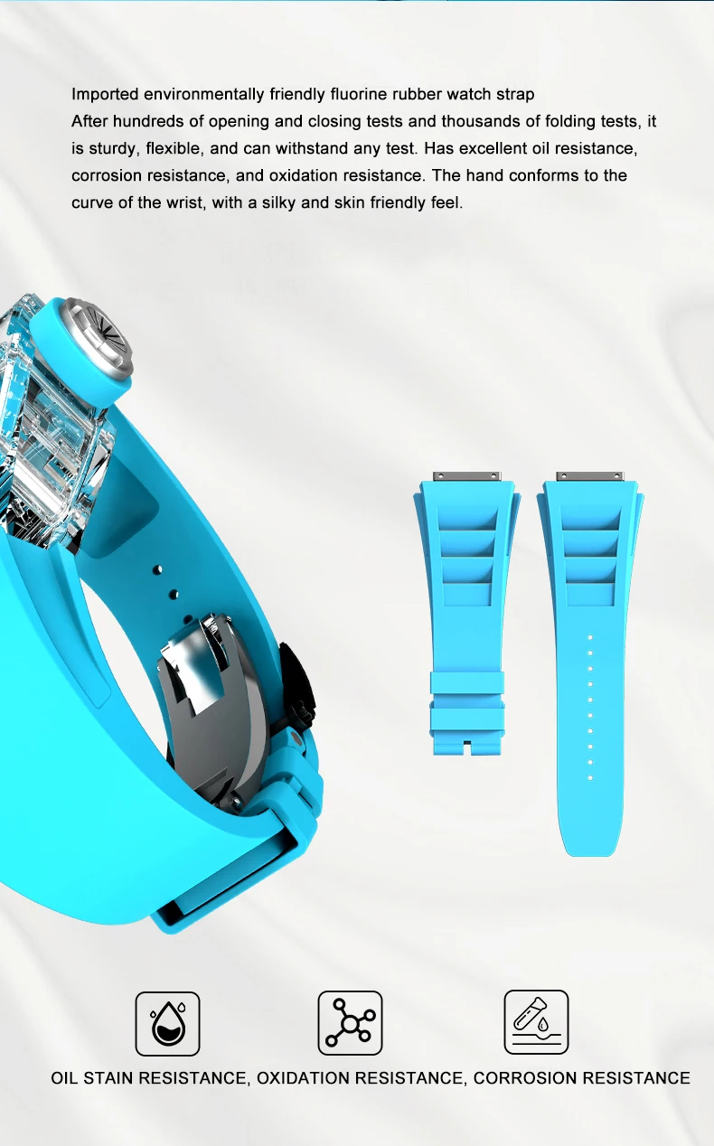 CRONUSART Orologio automatico da uomo 50mm Orologio da polso meccanico Tonneau di lusso Cassa in zaffiro Cinturino in gomma fluorurata luminoso Quadrante scheletrato