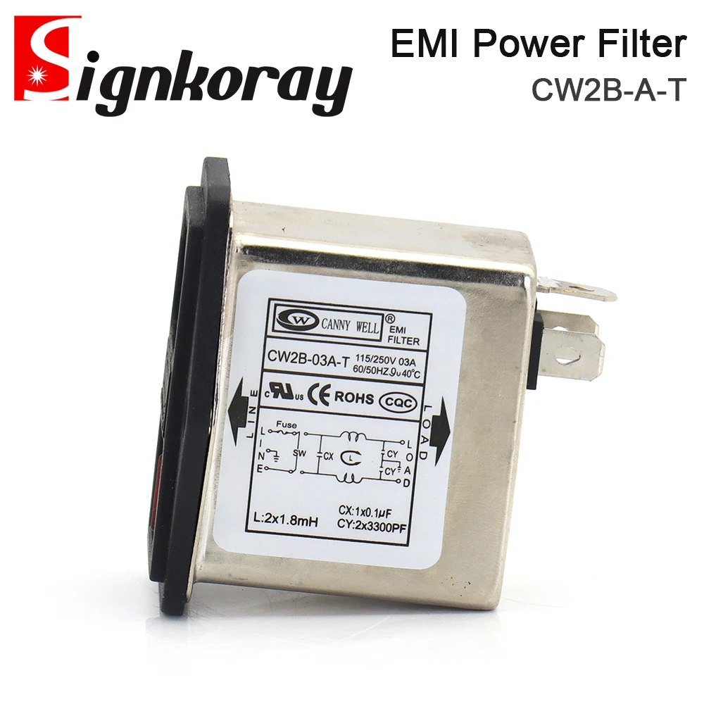 SignkoRay CANNY WELL EMI Power Filter CW2B-3A / 6A / 10A-T with Rocker Switch + Socket Connector