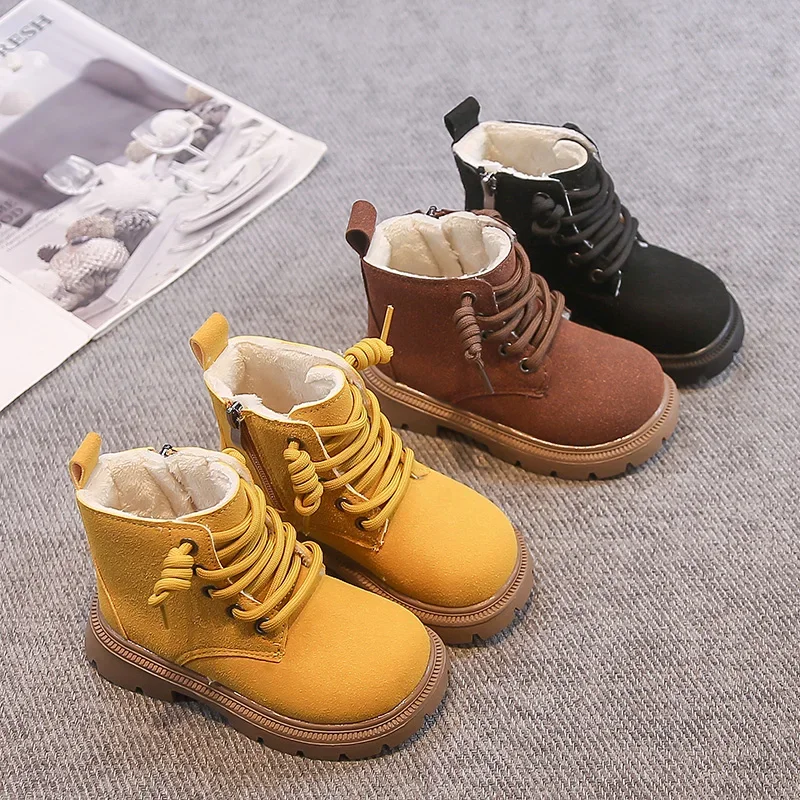 

Детские простые зимние ботильоны 2024, новые теплые классические школьные ботинки на платформе для девочек, нескользящие повседневные детские модные плюшевые ботинки