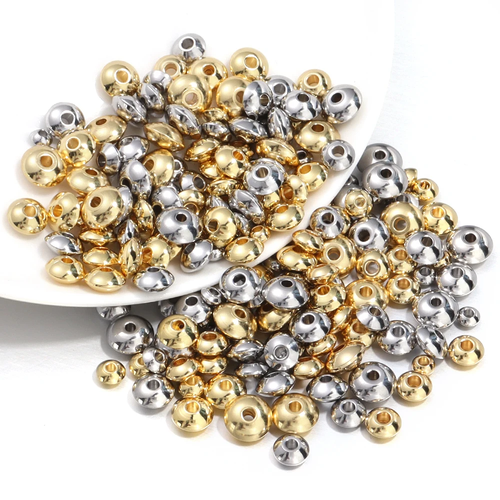 20-50pcs/lot Stainless steel Abacus Beads 4-8mm Flying Saucer Flat Round Loose Spacer Beads For DIY Jewelry Making Accessories