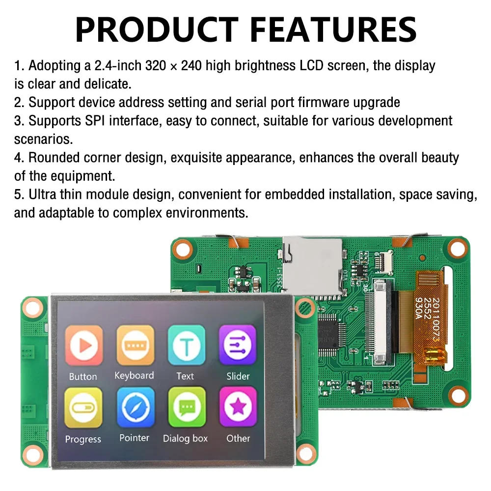 2,4-Zoll 320x240 Smart-LCD-Bildschirm-Displaymodul, ultradünn, SPI-Schnittstelle, Touch-Funktion, abgerundete Ecken für Elektronik – Detail 4