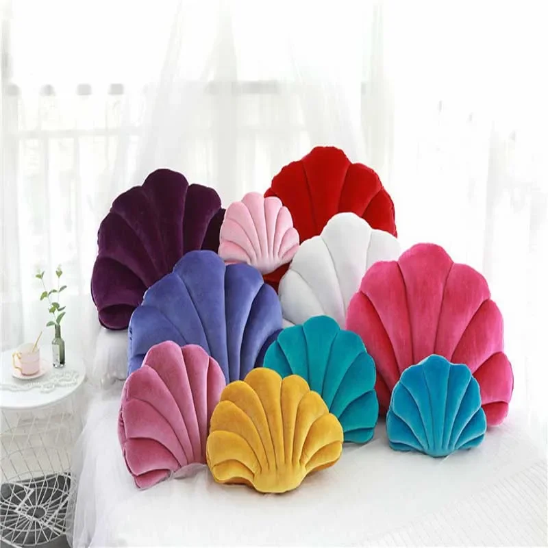 Colorful Shell Pillow for Home Chair Seat Cushion Luxury Velvet Wedding Decorative Wave Back-rest Pad