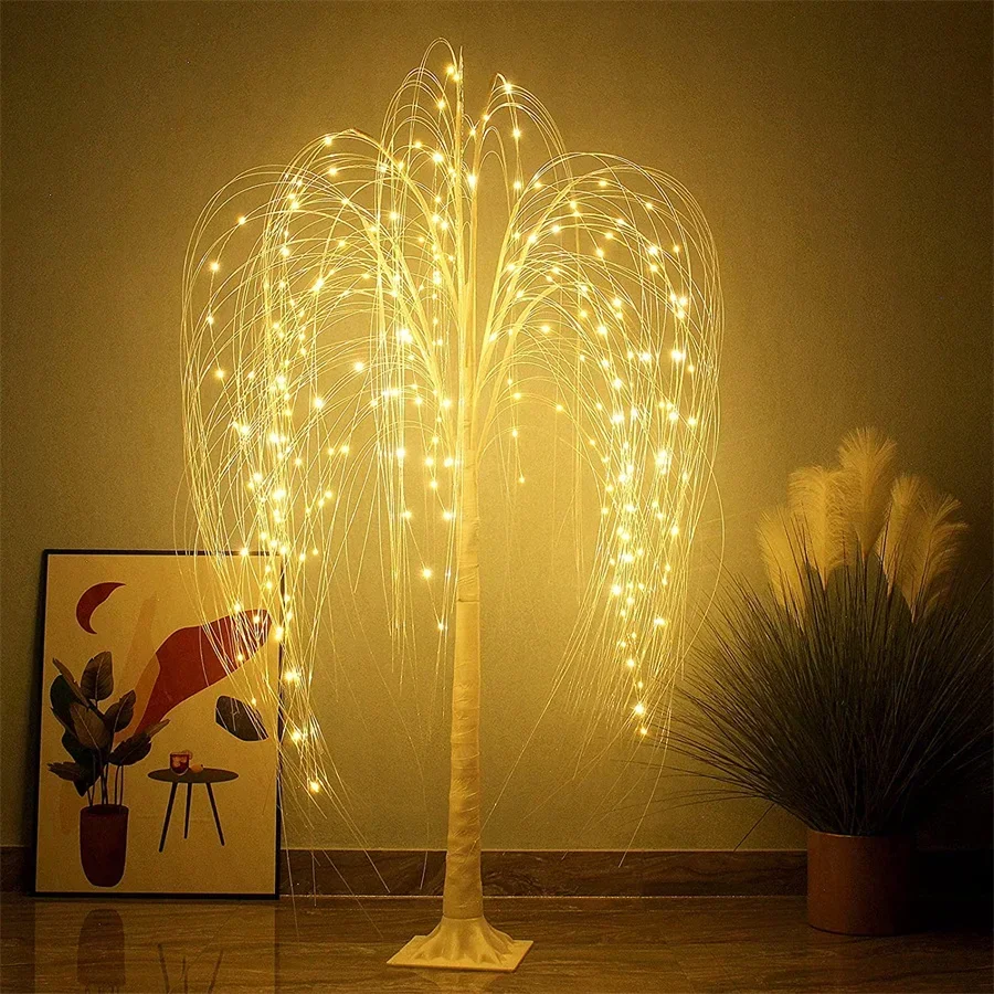 1.8M Lighted Willow Tree With Warm White Copper Fairy Light Outdoor Artificial Weeping Willow Tree Lighted Christmas Tree Fairy