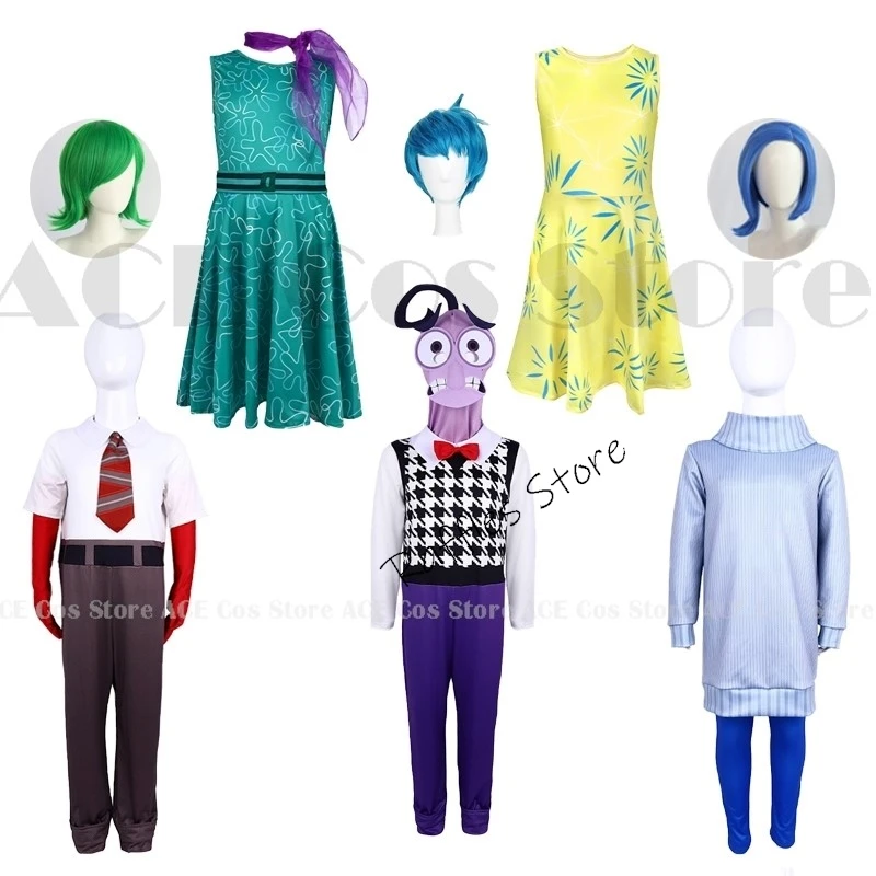 Inside 2 Anime Joy Cospaly Fear Anger Disgust Sadness Envy Ennui Roleplay Costume Wig Outfit Adults Kids Party Halloween Set