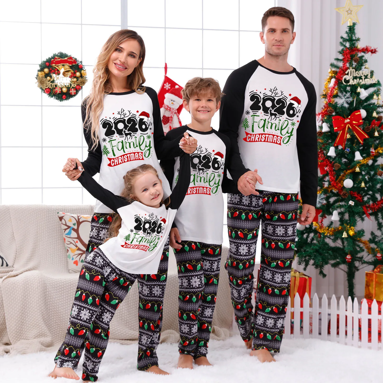 Xmas Family Look Outfit Merry Christmas Print Pajamas Set Adults Kids Matching Clothes Baby Romper Pyjamas Soft Loose 2 Pcs Suit