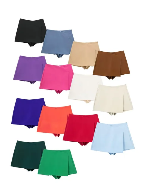 Willshela moda damska solidne asymetryczne spódnice z zamkiem błyskawicznym z boku szorty Vintage wysokiej talii kobiece eleganckie spodenki damskie