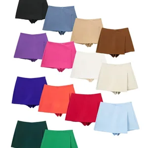 Asymmetrische Seite Reißverschluss Willshela-sieben, hohe Taille, weibliche schicke Shorts, monochrom, Vintage-Mode 8 Hauptverkaufszweiwerin in Bunda - №2