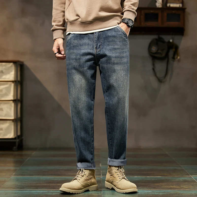 2026 Cargo Jeans Men Harem Pants Loose Baggy Pants Blue Patched Fashion Designer Pockets Trousers Oversized Tapered Streetwear