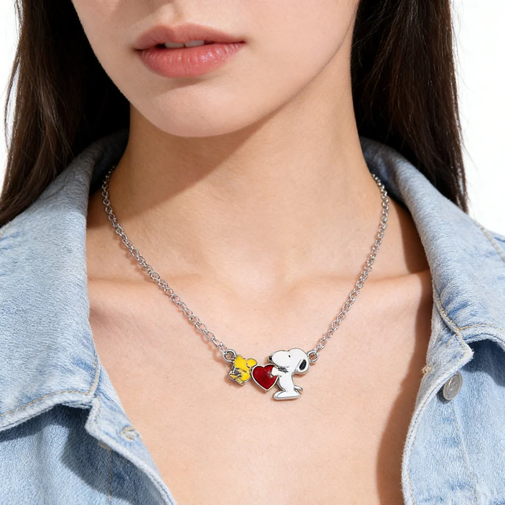 Snoopy Zirkon-Öltropfen-Anhänger-Halskette, trendiges Accessoire, beste Freundin, Paar, Pulloverkette, Schmuckzubehör – Detail 5