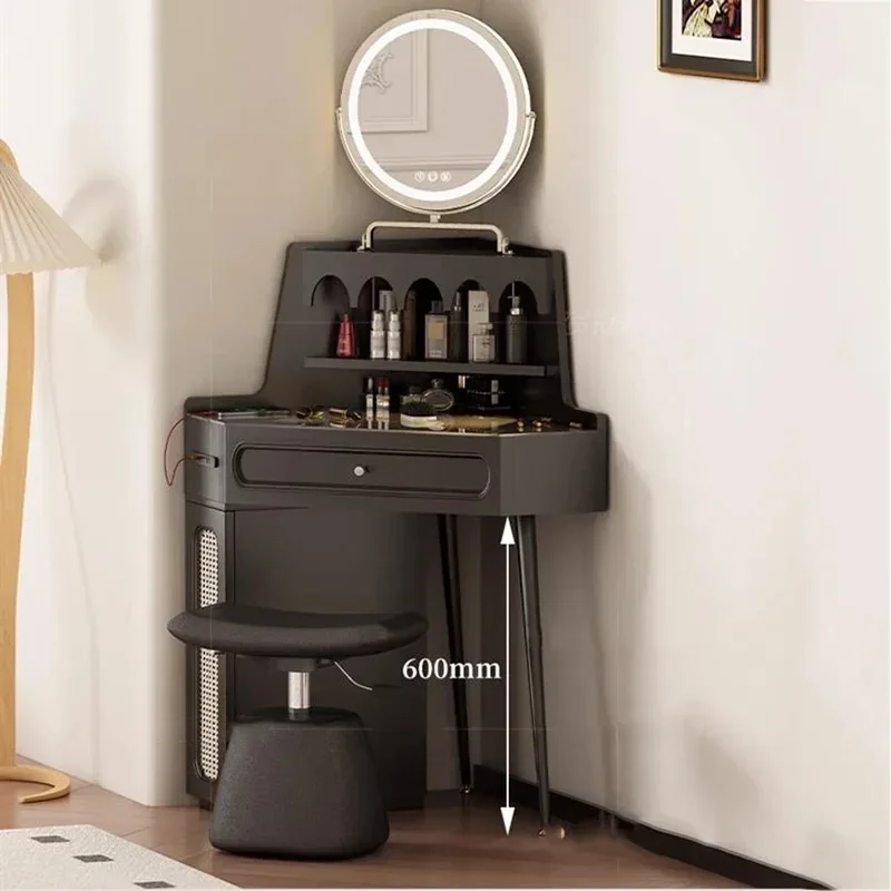 

Black Drawers Chair Vanity Table Storage Lights Glass Mirror Cabinet Girl Dressers Makeup Desk Set Penteadeira Furniture Home