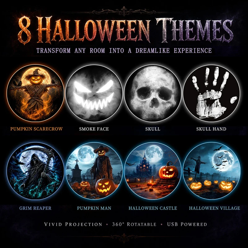 Halloween-Themed Projection Light, 8 Projection Patterns to Choose from, Bedroom Ceiling Night Light/Wall Decorative Light