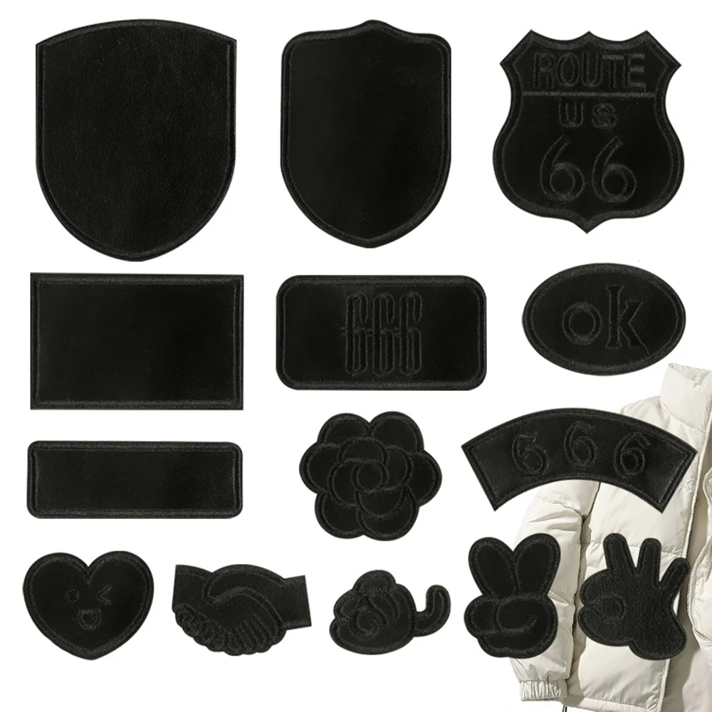 3M Black Self-adhesive Down Jacket Patch Clothing Accessories Repair Sofa Leather PU English Letter Embroidery Patches