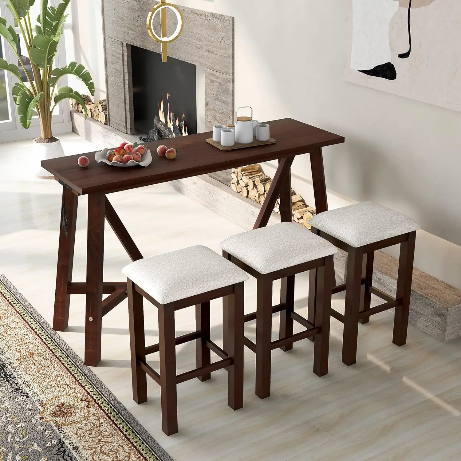 

Multipurpose Set with 3 Upholstered Stools, Easy to Assemble, Table Weight Capacity 350 LBS, for Living, Guest Room, Home Bar