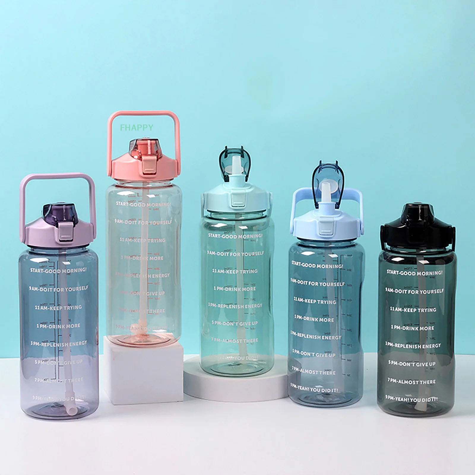2 Liter Sports Water Bottle with Straw Female Girls Large Portable Travel Bottles Summer Cold Water Fitness Cup with DIY Sticker