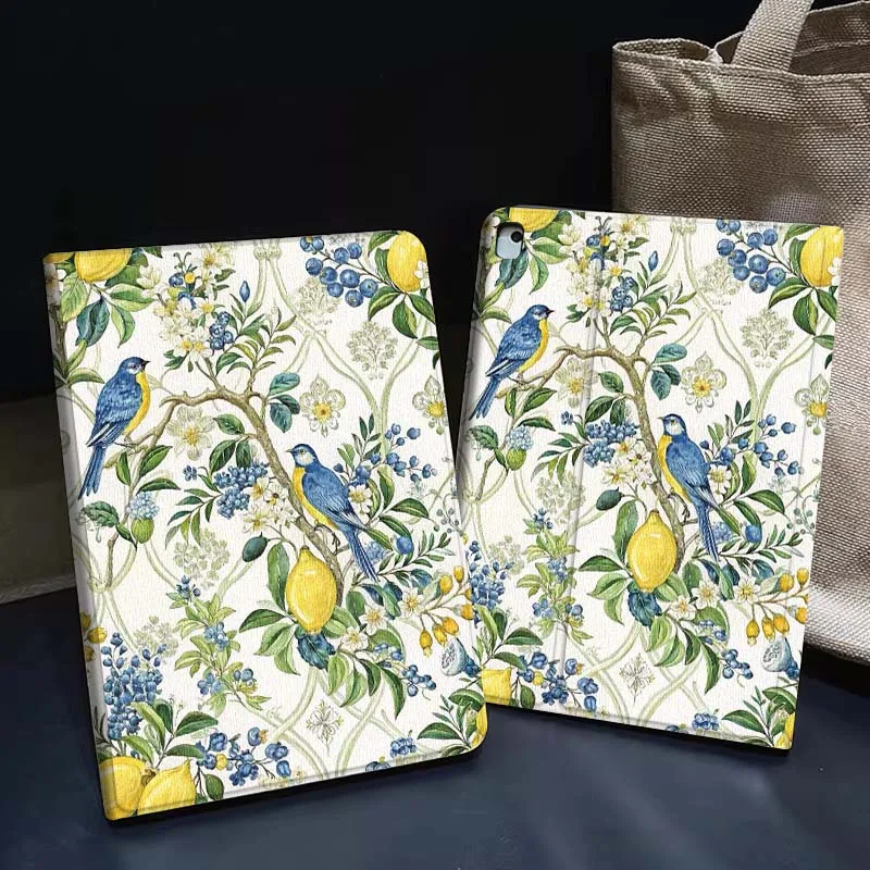 

Blue Bird Lemon Flower Tablet Case For Apple iPad Air Pro mini 1 2 3 4 5 6 7 8 9 11 M2 M3 M5 M4 5th 6th 7th 10th 11th Gift