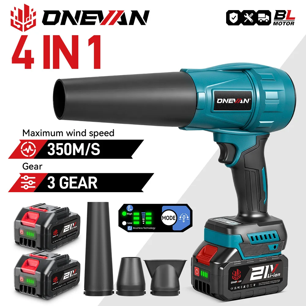 ONEVAN Бесщеточный электрический турбовентилятор, струйный вентилятор 3500 Вт, 300000 об/мин, сопло, вентилятор для листьев, инструмент для выдувания пыли для Makita, аккумуляторный штифт 18 В