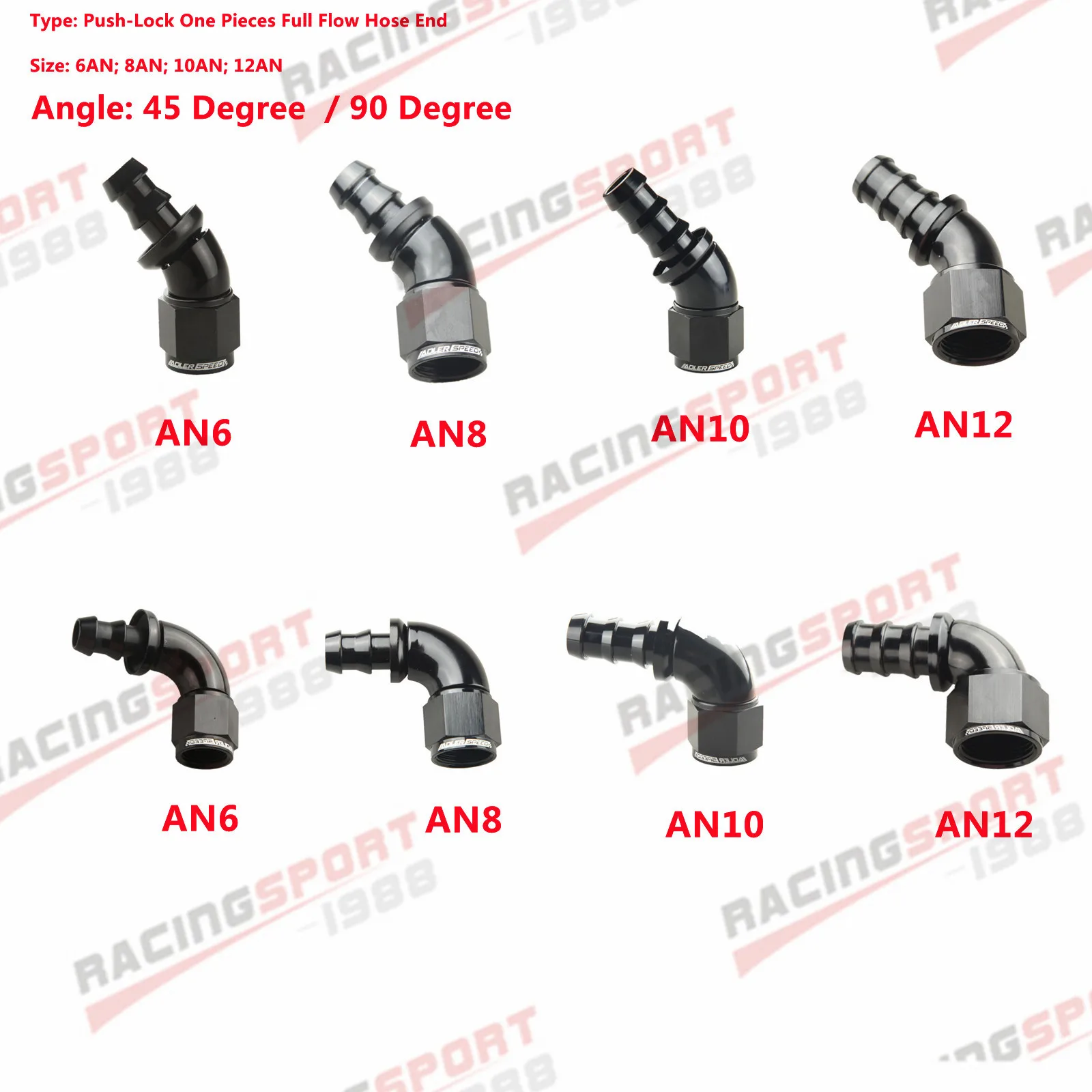 

ADLERSPEED 4AN 6AN 8AN 10AN 12AN 45 Degree / 90 Degree /180 Degree For Push Lock Fuel Hose End Fitting Adaptor