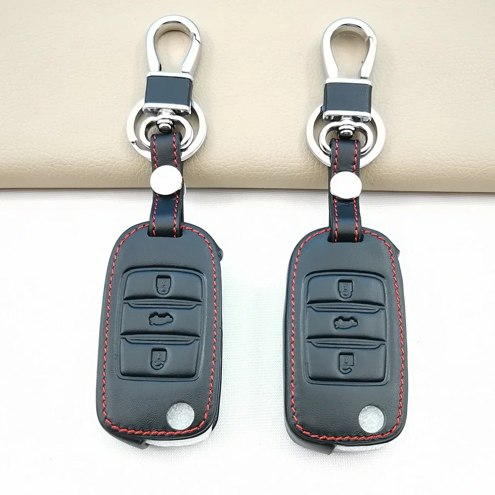 High Quality Leather Car Key Full Cover Case Shell For CHANGAN Benni EV CS75 RAETON CS15EV E-Star 3 Button Holder Accessories