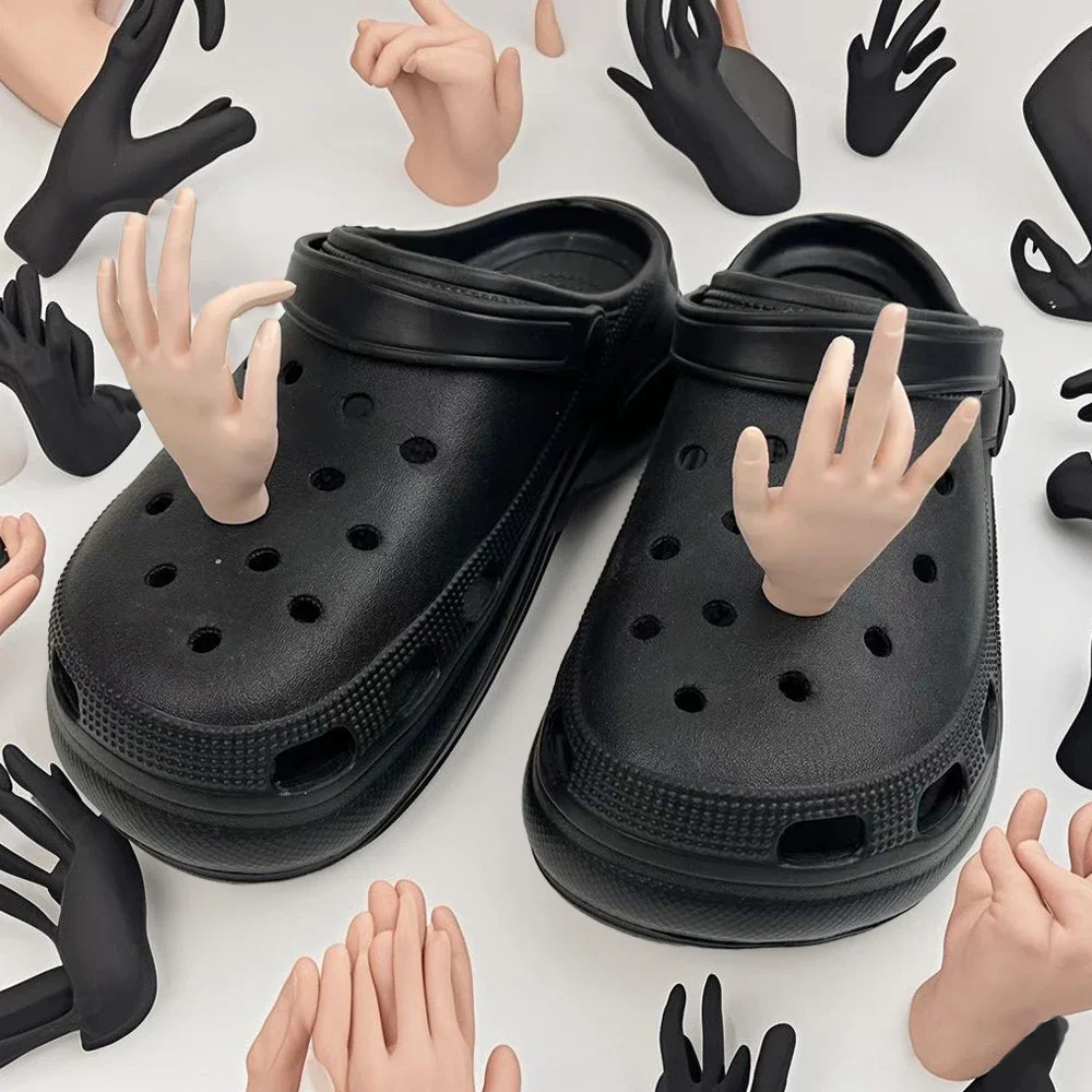 

2pcs Funny Hands Shoe Charms Finger Joints Flexible Parody Clogs Sandals PVC Garden Shoe Decorations Funny Gift for Friends