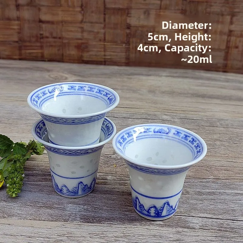 Chinese Style Small Single Ceramic Liquor Cup Underglaze Color Intense Drink Cup Home Use Porcelain Cup for White Wine