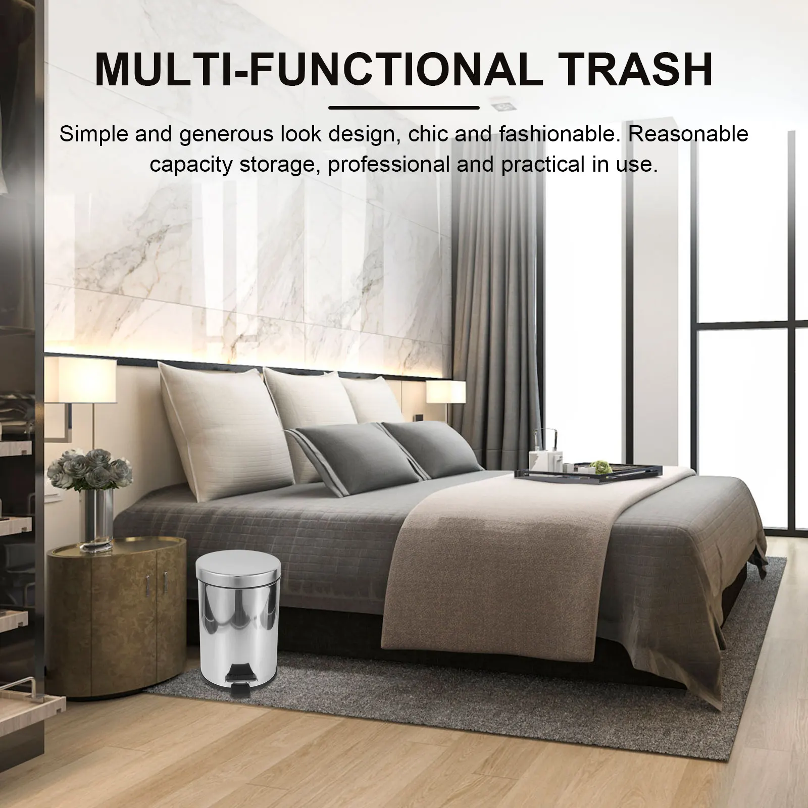 

Pedal Trash Can Kitchen Trashcan Stainless Steel Bathroom Bin with Lid Garbage Step Bins