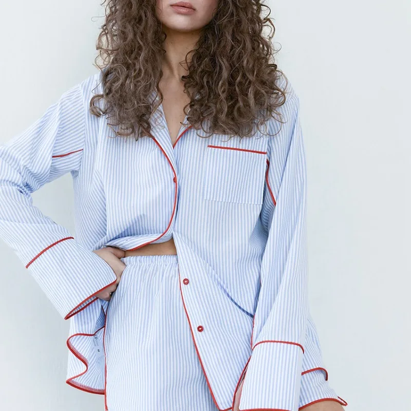 

2025 Women’s Striped Long Sleeve Pajama Set Comfortable Breathable Thin Two Piece Lounge Wear Autumn Winter 2 Pieces Casual