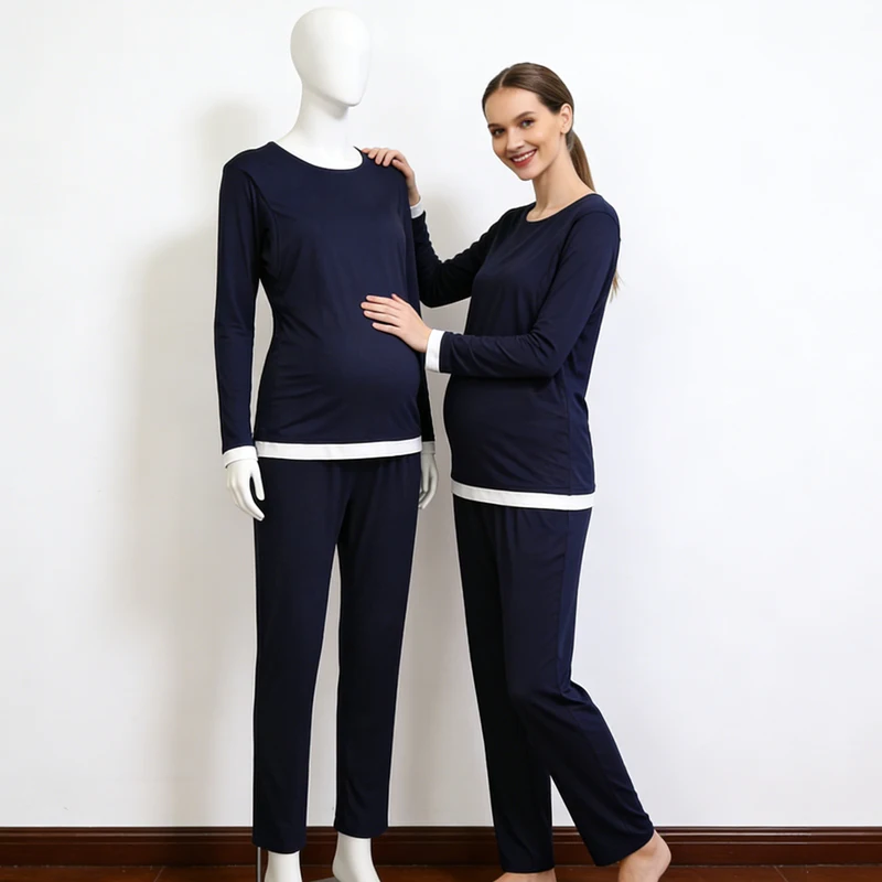 マタニティパジャマセット長袖授乳用寝間着ソフトストレッチ調節可能なウエストバンド妊婦用ビッグサイズナイトウェア